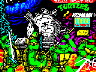 Teenage Mutant Hero Turtles The Coin-Op title screen for ZX Spectrum